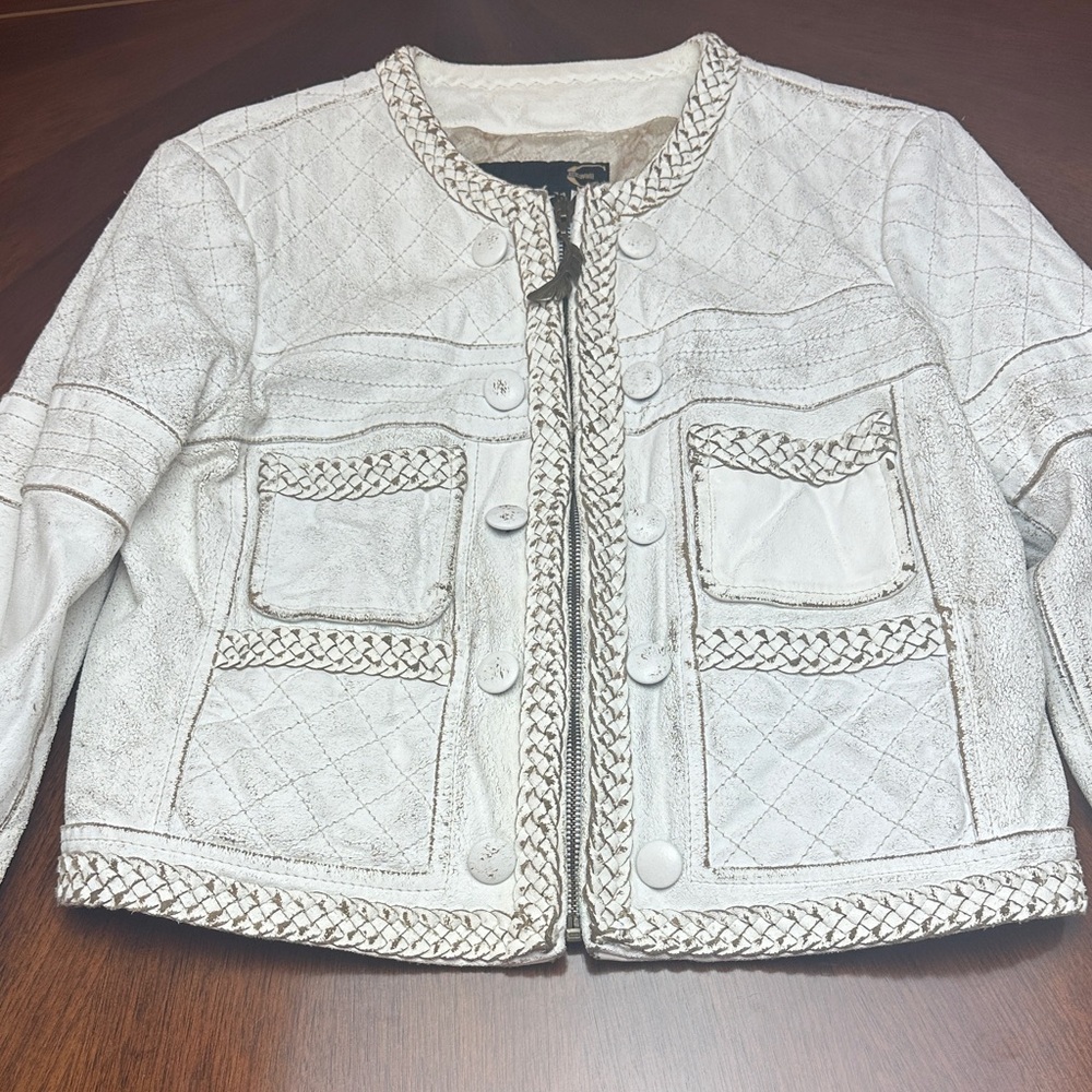 Just Cavalli Genuine Leather Quilted Jacket with Braided Trim – Luxury Designer - Picture 3 of 16